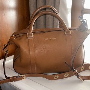 MICHAEL KORS Cognac Brown Pebbled Leather Satchel with Gold Hardware